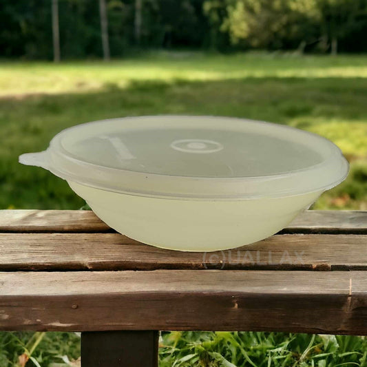 TUPPERWARE VINTAGE SERVIERSCHALE MIT DECKEL 350 ML PASTELL-GELB