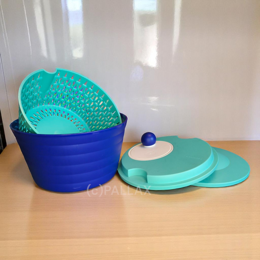TUPPERWARE D71 SALATSCHLEUDER 4,5 L MINT BLAU + FRISCHE-DECKEL SALATTROCKNER