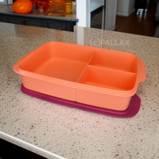 TUPPERWARE A217 PAUSEN-BOX 1,1 L ORANGE ROT BROTDOSE MIT EINTEILUNG