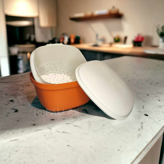 TUPPERWARE C37 SIEB-SERVIERER ORANGE WEISS REIS KOCHEN ÜBERBRÜHEN AUFKOCHEN