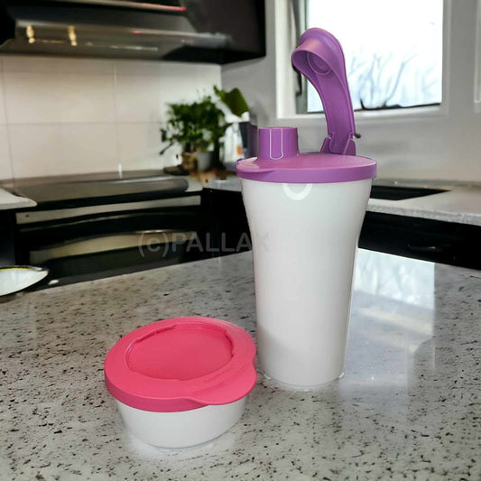 TUPPERWARE ILUMINA PAUSEN-MIX 800 ML + 200 ML LILA ROSA WEISS TRINKBECHER