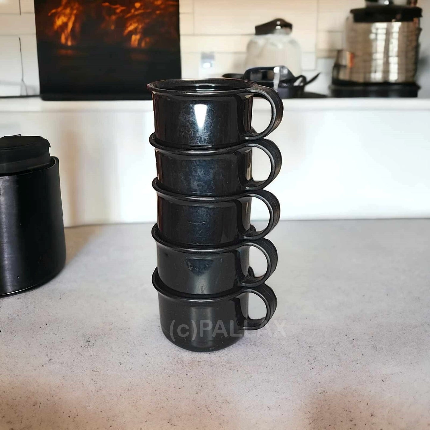 TUPPERWARE C45 FÜNF CAFÈTERIA-TASSEN 150 ML SCHWARZ KAFFEE-TASSE ESPRESSO