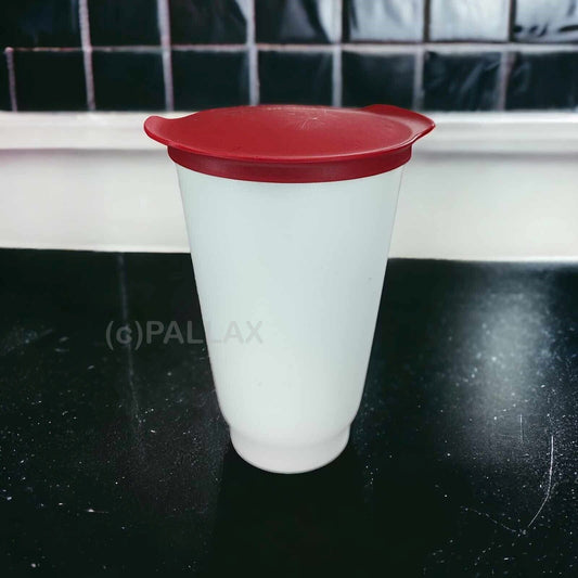 TUPPERWARE C158 ALLEGRA CUP 450 ML CUPS ROT WEISS TRINKBECHER MIT DECKEL