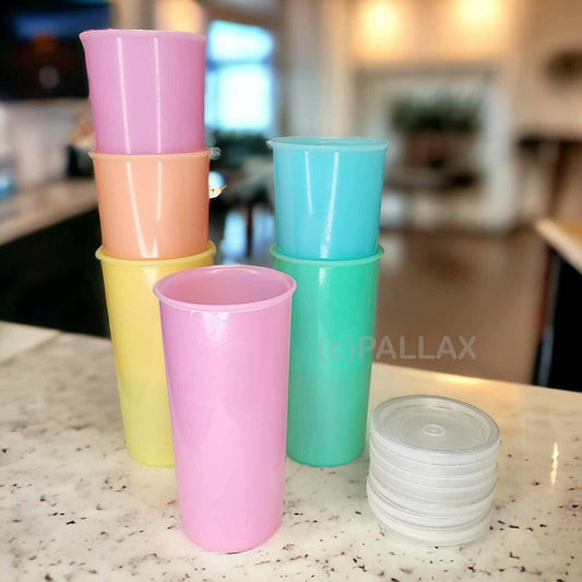 TUPPERWARE C08 BECHER-SATZ 170 ML (6 STÜCK) VINTAGE PASTELL-FARBEN 1970er JAHRE