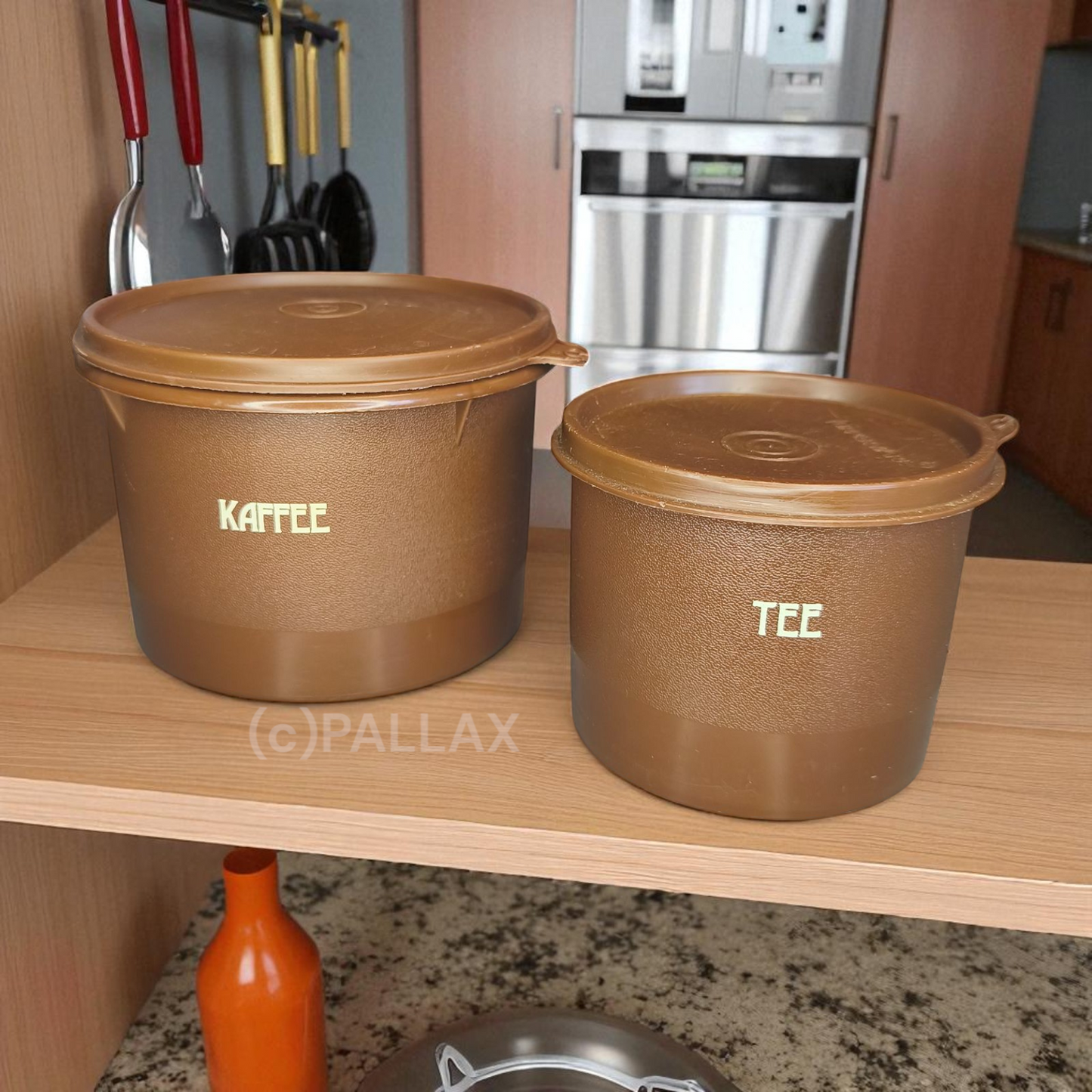 TUPPERWARE VORRATSDOSEN-SET KAFFEE & TEE 500 ML + 1,1 L BRAUN VINTAGE