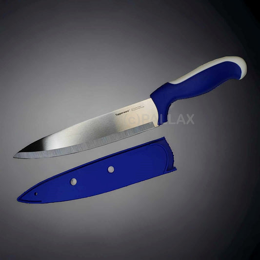 TUPPERWARE D87 ERGONOMIC KOCHMESSER + SCHUTZKAPPE BLAU WEISS