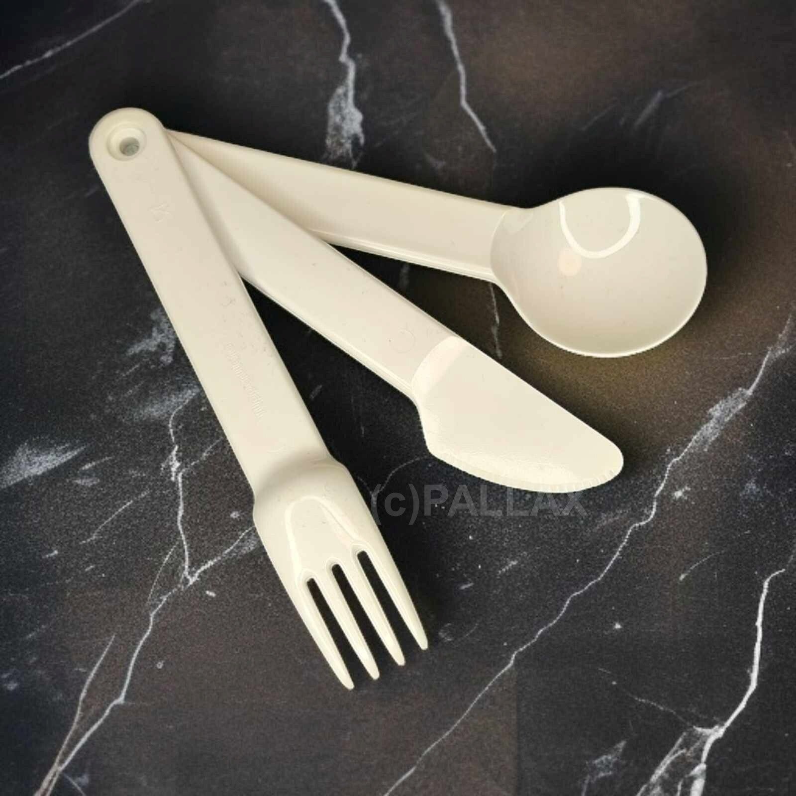 TUPPERWARE C70 PICKNICK-BESTECK WEISS GABEL MESSER LÖFFEL