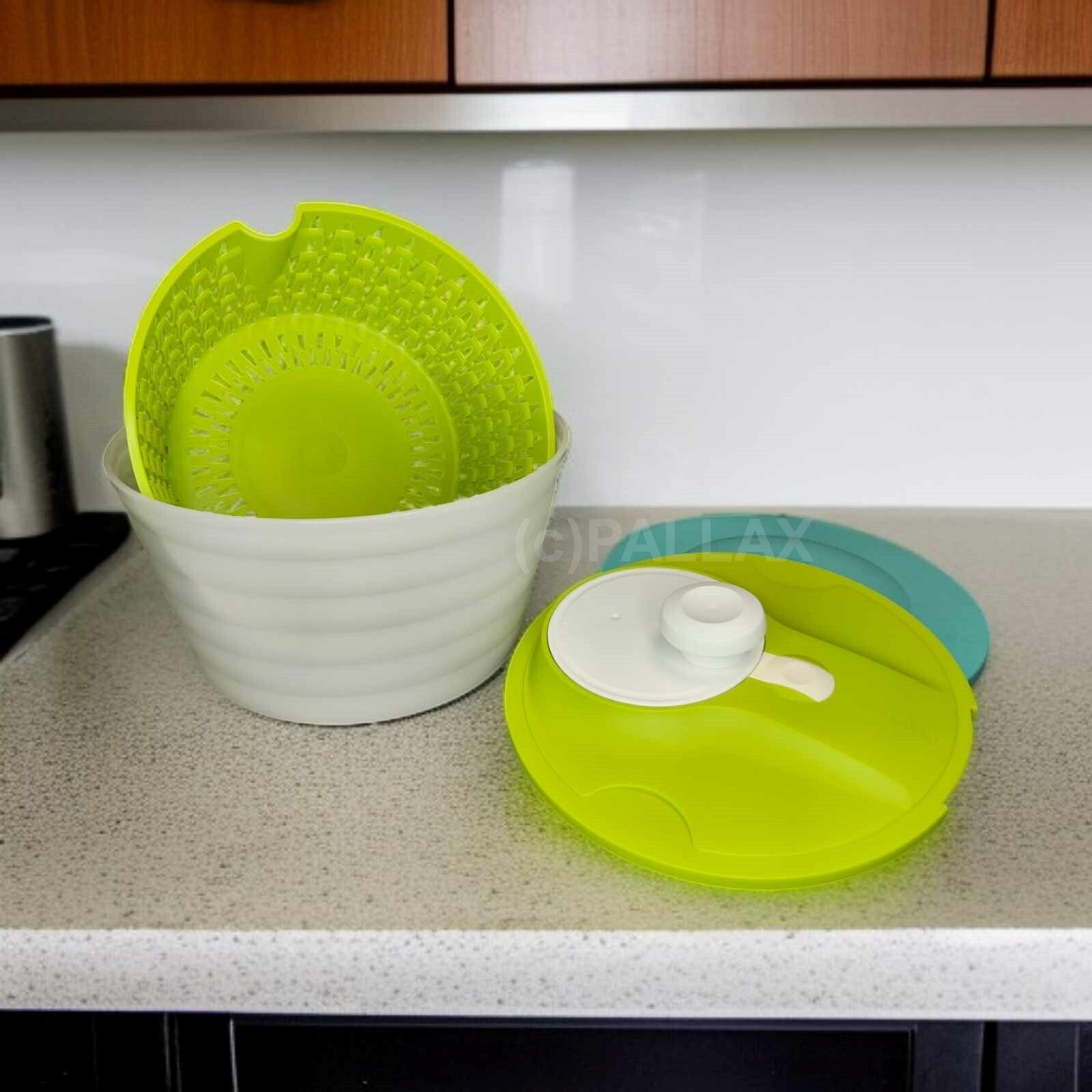 TUPPERWARE D128 SALAT-KARUSSELL 4,5 L HELLGRÜN STOP-FUNKTION SALATSCHLEUDER
