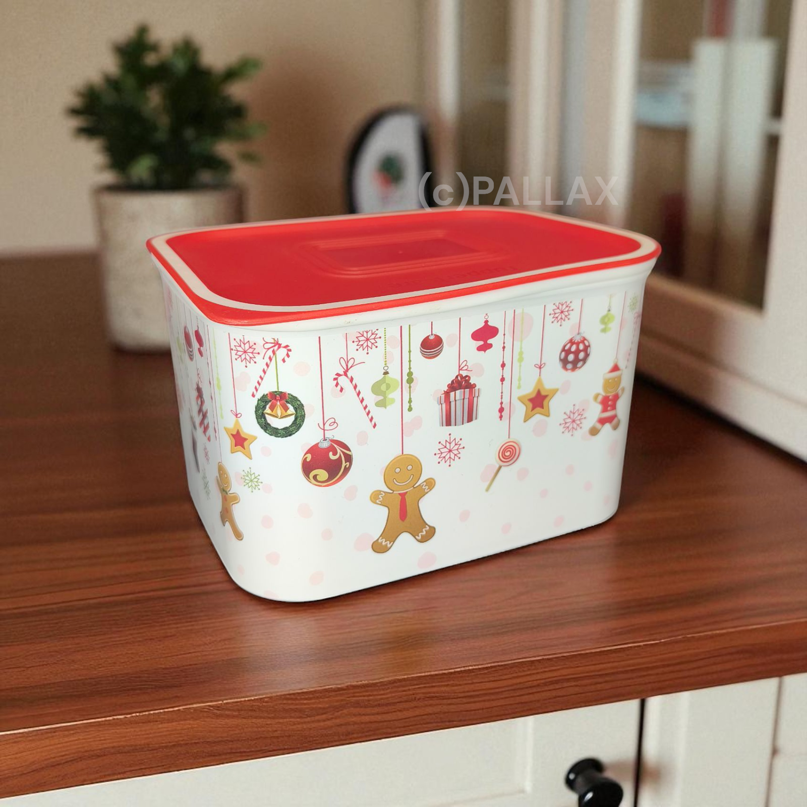 TUPPERWARE A151 QUADRO 1,3 L WEIHNACHTEN ROT WEISS VORRATSDOSE