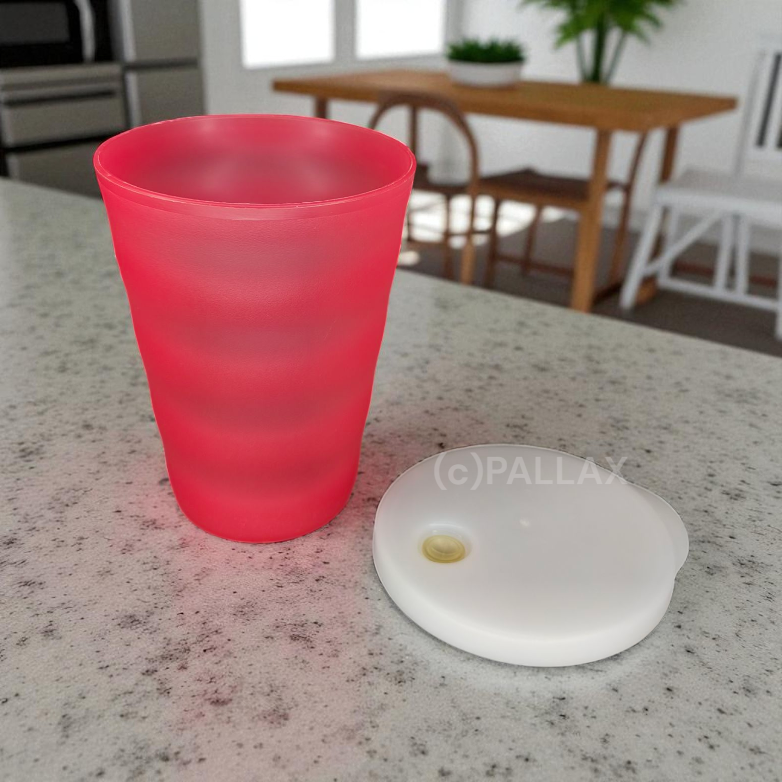 TUPPERWARE J37 JUNGE WELLE TRINKHALM-BECHER 330 ML  ROT TRANSPARENT