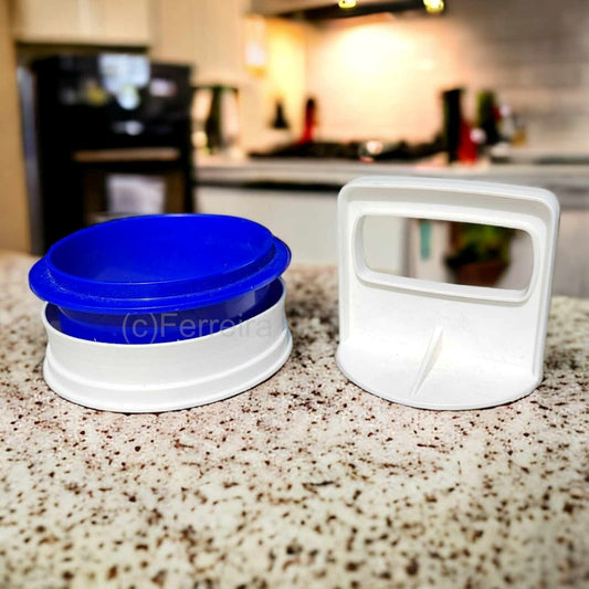 TUPPERWARE HAMBURGER-MAKER HAMBURGER-FORMER BLAU WEISS