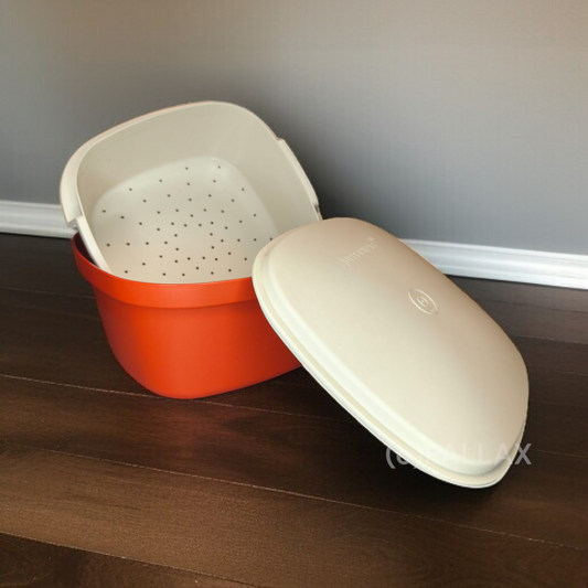 TUPPERWARE C37 SIEB-SERVIERER ORANGE WEISS REIS KOCHEN ÜBERBRÜHEN AUFKOCHEN