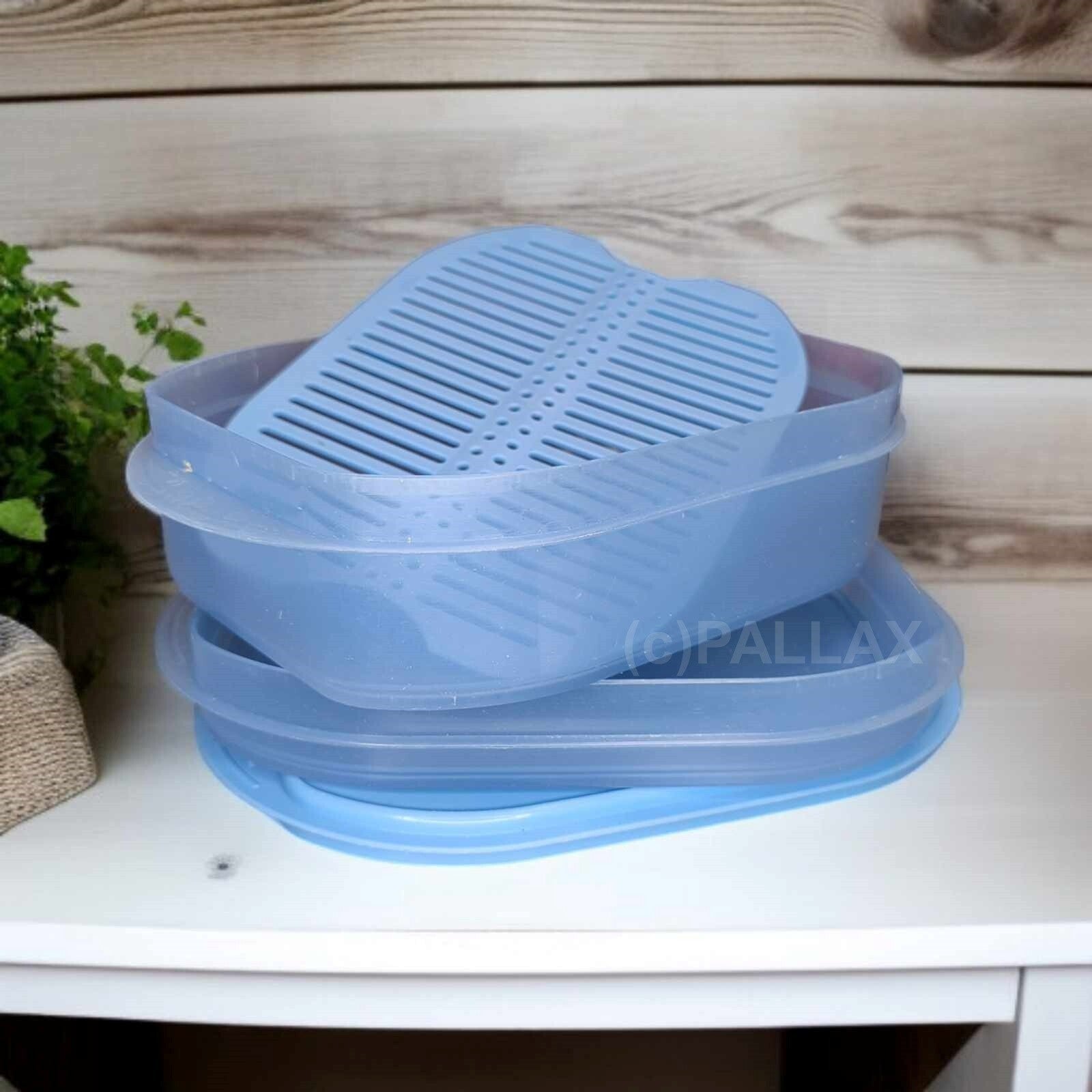 TUPPERWARE A20 FRISCHE-KABINETT 700 ML + 1,6 L MIT FRISCHE-GITTER HELLBLAU