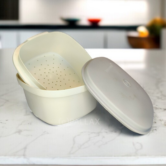 TUPPERWARE C37 SIEB-SERVIERER GRAU WEISS REIS KOCHEN ÜBERBRÜHEN AUFKOCHEN