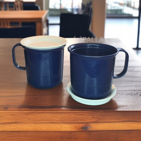 TUPPERWARE C36 NEUE TRINK-PALETTE INDIGO WEISS  TASSEN MIT DECKEL 2x 350 ML