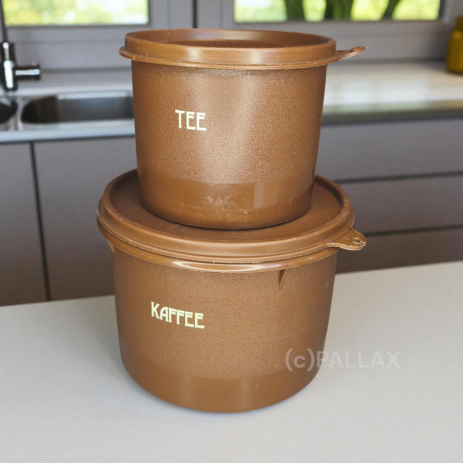 TUPPERWARE VORRATSDOSEN-SET KAFFEE & TEE 500 ML + 1,1 L BRAUN VINTAGE