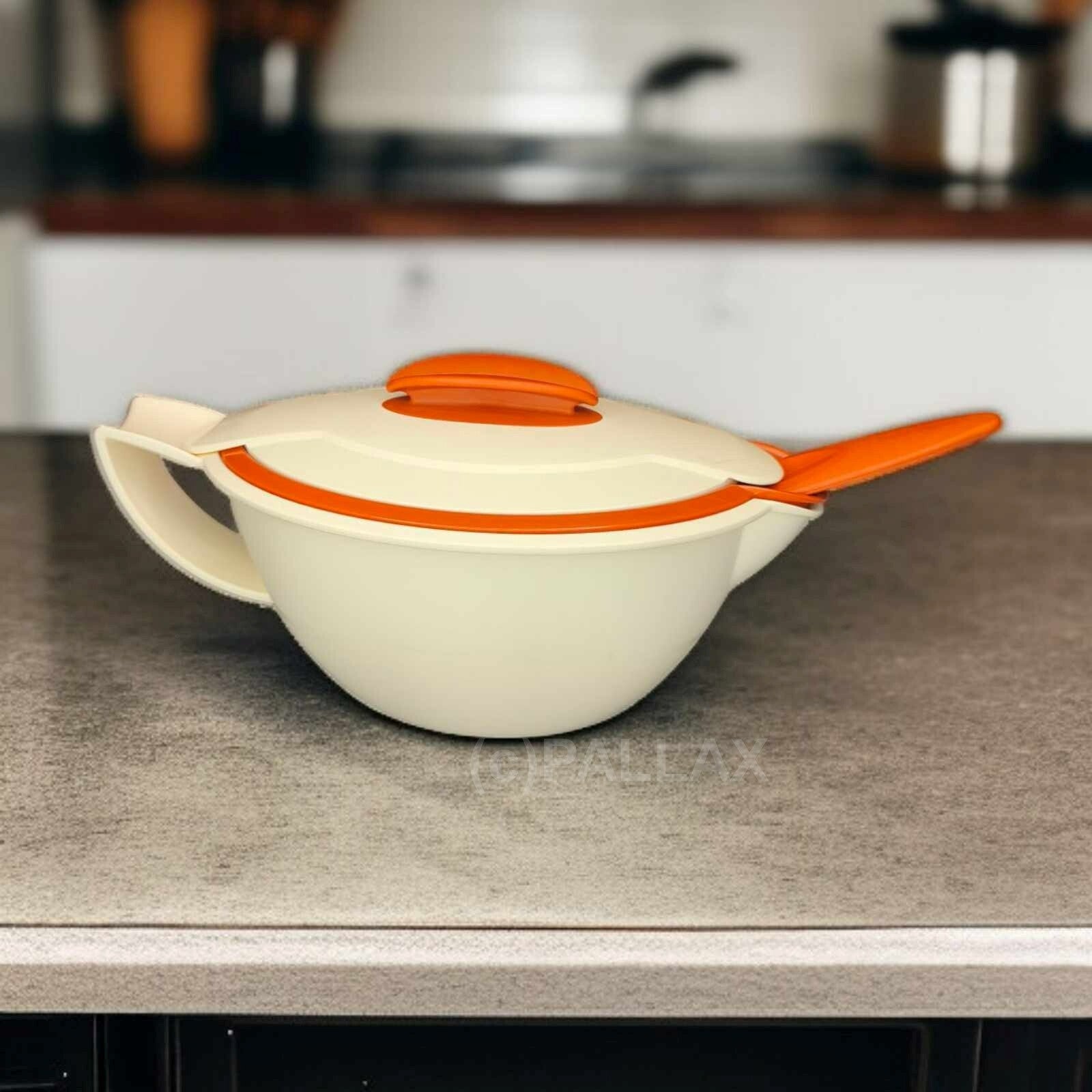 TUPPERWARE C130 THERMO-DUO THERMO-SAUCIERE MIT SOSSENLÖFFEL KARMESIN-ROT WEISS