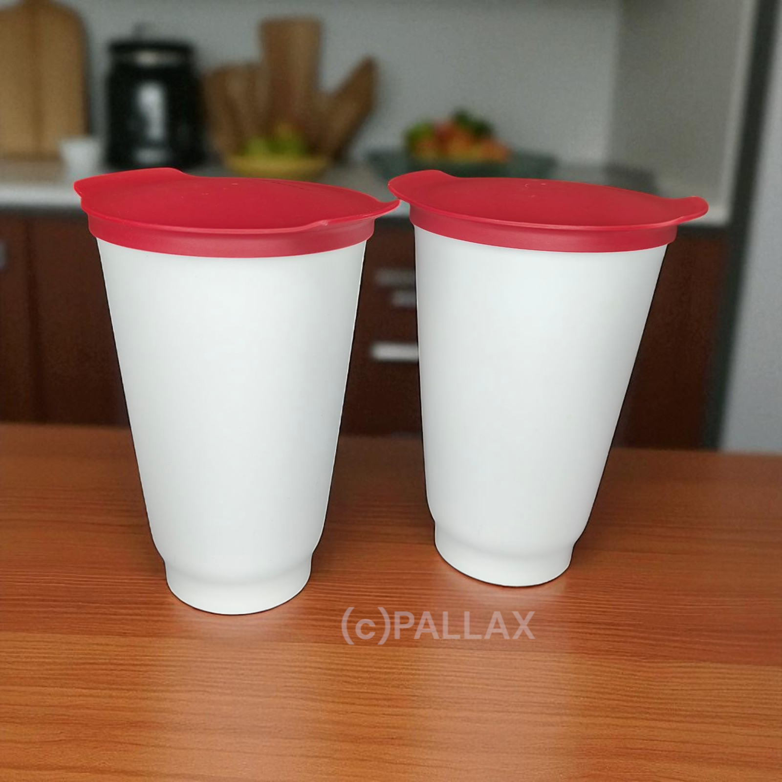 TUPPERWARE C158 ALLEGRA CUPS ROT WEISS 2x 450 ML TRINKBECHER MIT DECKEL