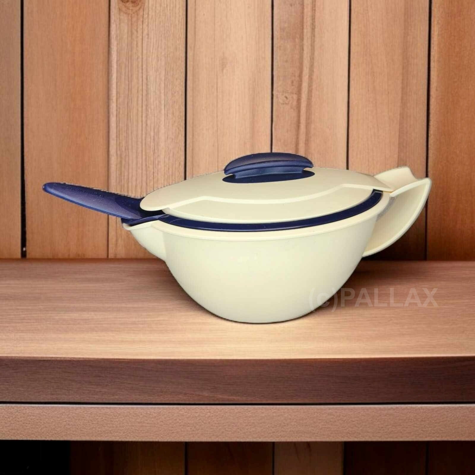 TUPPERWARE C130 THERMO-DUO THERMO-SAUCIERE MIT SOSSENLÖFFEL INDIGO WEISS