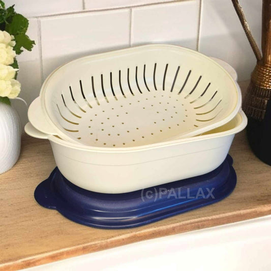 TUPPERWARE C18 KÜCHEN-CHEF 2,5 L INDIGO WEISS GAREN ÜBERBRÜHEN AUFTAUEN