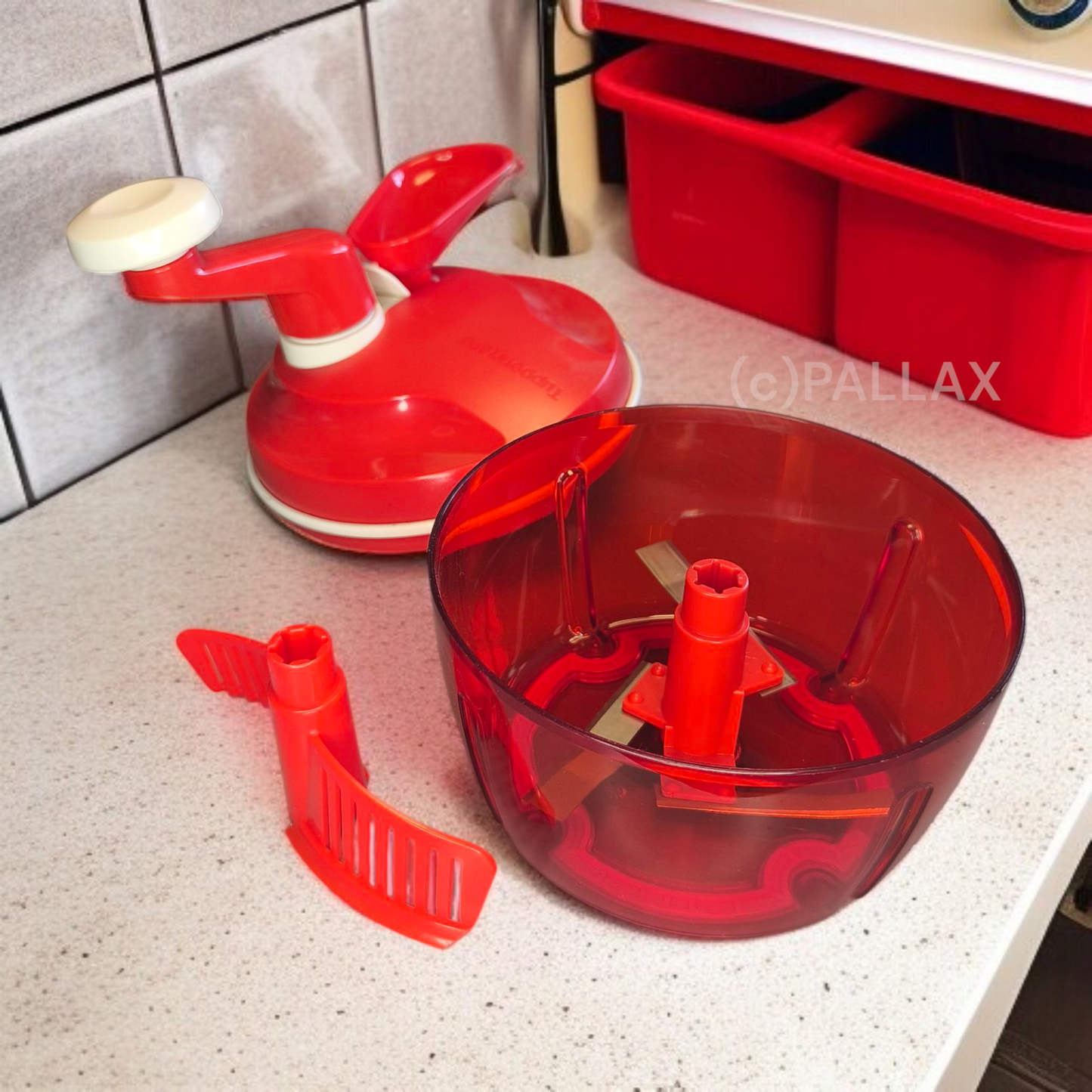 TUPPERWARE D150 QUICK-CHEF 3 ROT 1,3 L RÜHRGERÄT SCHNEIDER MIXER KÜCHENMASCHINE