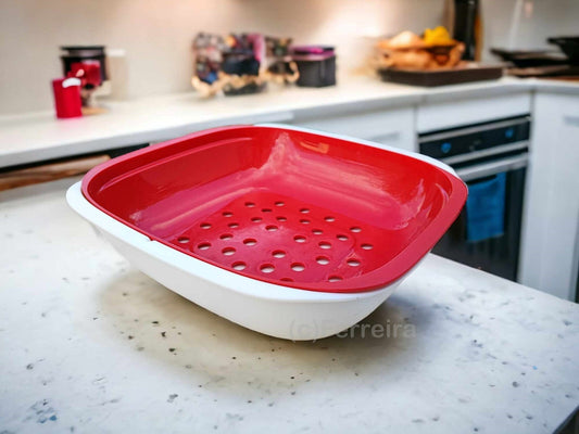 TUPPERWARE C157 ALLEGRA SERVIERSCHALE OBSTSCHALE ROT WEISS